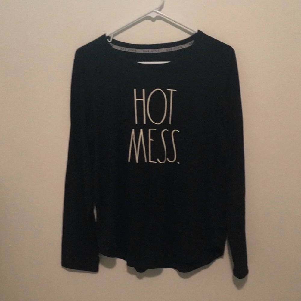 Rae Dunn shirt long sleeve black xl stretch Hot Mess EUC
